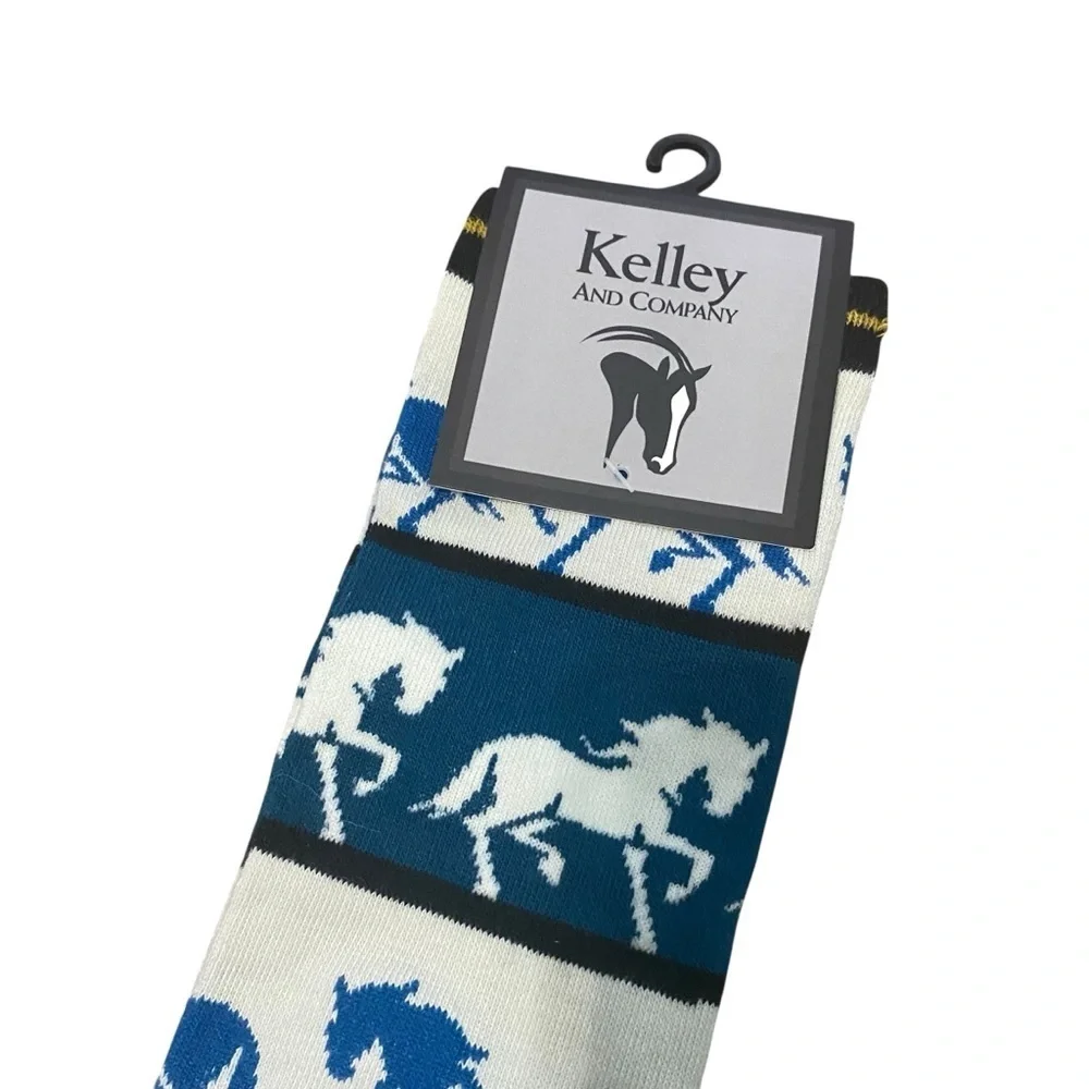 NWT Kelley and Company Yellow and Blue Bold Horse Tall Socks Ladies 9-11